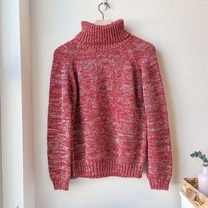 Calvin Klein Red Chunky Marled Cotton Turtle Neck Knit Sweater